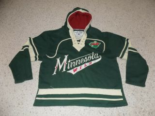 Men L Old Time Hockey Minnesota Wild Sewn Green Distressed Hockey Jersey Hoodie