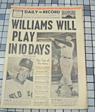 Ted Williams On Cover Of Daily Record Newspaper May 14 1955 W/mantle 3hr Article