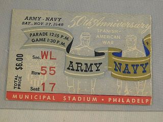 Vintage Nov 27 1948 Army Vs Navy Football Ticket Stub Sec Wl Row 55 Seat 17