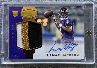 Lamar Jackson Auto 2018 Panini Plates And Patches Rookie Card Great 3c Patch /99