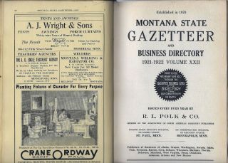 [1921 - 22 Montana State Gazetteer & Business Directory] Community Statistics,  Ads