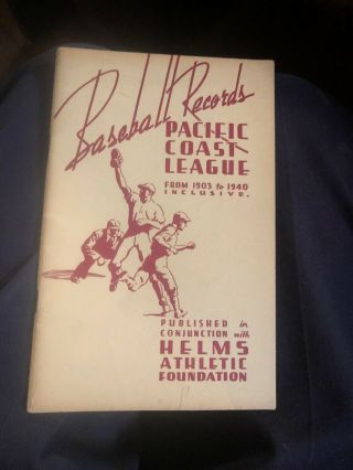 1940 Pacific Coast League Pcl Baseball Record Booklet 1903 - 1940