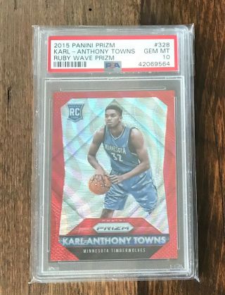 Psa 10 2015 - 16 Panini Prizm Karl - Anthony Towns Ruby Refractor Rookie Rc /350 Red