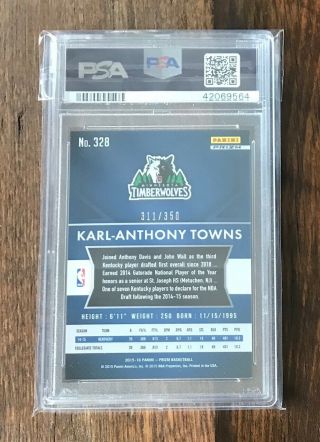 PSA 10 2015 - 16 Panini Prizm KARL - ANTHONY TOWNS Ruby Refractor Rookie RC /350 Red 2