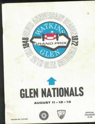 Watkins Glen Ny 1972 Program Glen Nationals Auto Racing Grand Prix