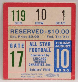 August 1956 Chicago College All Star Game Cleveland Browns Football Ticket Stub