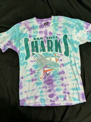 Vintage Screen Stars 90s San Jose Sharks Tie Dye Graphic T Shirt Single Stitch