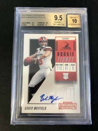 2018 Contenders Rookie Ticket Right Handed Baker Mayfield Auto Bgs 9.  5 Browns