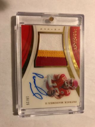 2018 Immaculate Patrick Mahomes 3 Clr Jumbo Patch Auto Autograph 19/25 Chiefs