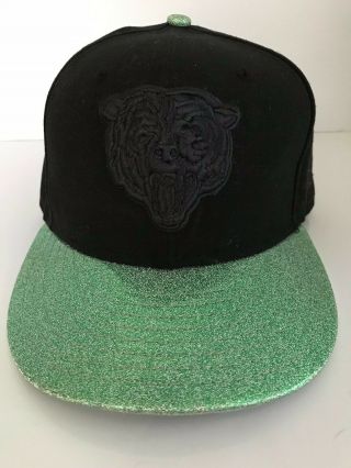 Authentic Era 59fifty Chicago Bears Fitted Hat Cap Black Green Bill 7 3/8