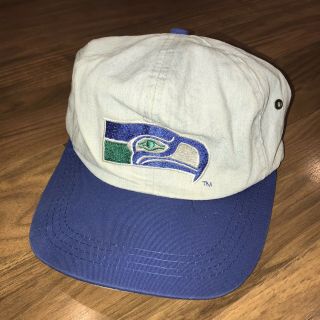 Vtg 80s 90s Seattle Seahawks Cap Hat Denim Blue Jean Adjustable Retro Ajd Nfl