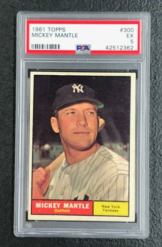York Yankees Mickey Mantle 1961 Topps 300 Psa Ex 5 Well Centered