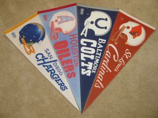 4 Vintage Nfl Full Size Football Pennants - From Moved Teams