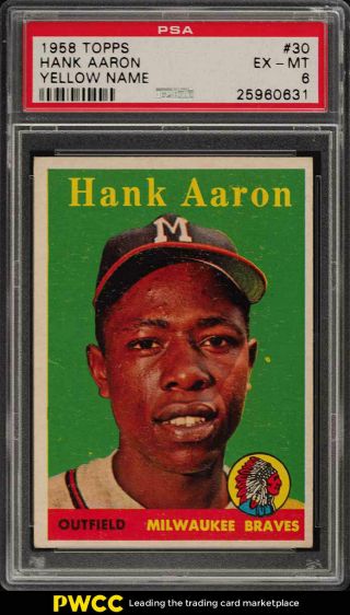 1958 Topps Hank Aaron Yellow Name 30 Psa 6 Exmt (pwcc)