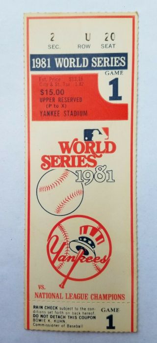 1981 World Series Ticket Stub - Ny Yankees Vs La Dodgers - Yankee Stadium Game 1