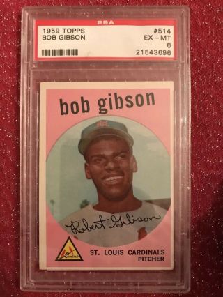 1959 Topps Bob Gibson 514 Baseball Card Psa 6 Ex - Mt Pre - Owned