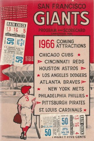 S.  F.  Giants - Phillies 1966 Scorecard - Program With 2 Ticket Stubs - Mays,  Marichal