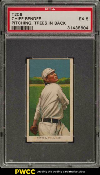 1909 - 11 T206 Chief Bender Pitching,  Trees In Background Psa 5 Ex (pwcc)
