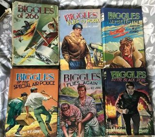 Six X Biggles Hardback Books Bundle By Captain W.  E.  Johns 1950s/1960s Editions