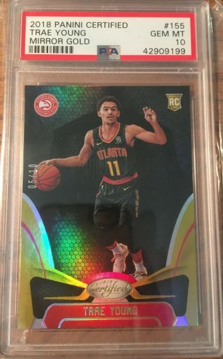 2018 - 19 Panini Certified Mirror Gold Trae Young Rookie Rc 155 Psa 10 Gem