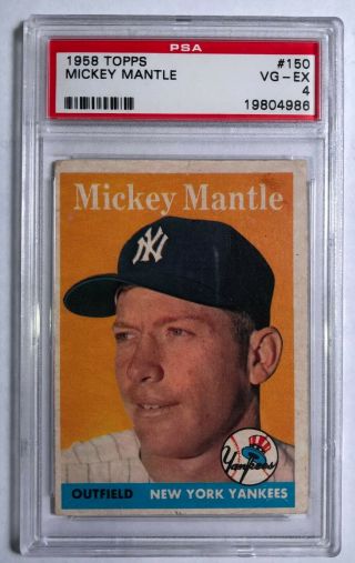 Mickey Mantle 1958 Topps 150 Psa 4 Vg - Ex