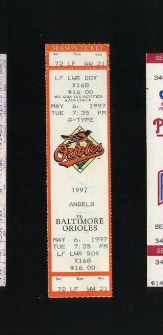 5/6/1997 Anaheim Angels @ Baltimore Orioles Full Ticket - Cal Ripken Jr Hr 360