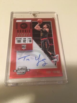 2018 - 19 Contenders Optic Trae Young Rc Rookie Ticket Variation Auto Red /149