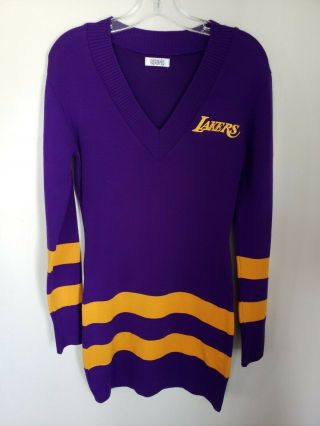 Los Angeles Lakers Womens Sweater Dress Sz M Kobe Lebron Davis Christmas Holiday
