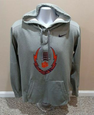 Clemson Tigers Nike Therma - Fit Pullover Hoodie Sweatshirt Gray Mens Size L Euc