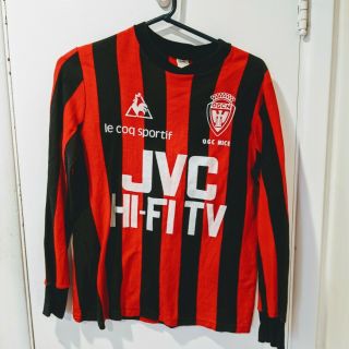 Vintage Ogc Soccer Football Jersey Black Red Striped Jvc Le Coq Sportif