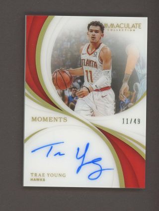 2018 - 19 Immaculate Moments Trae Young Hawks Rc Rookie Auto 11/49 Jersey