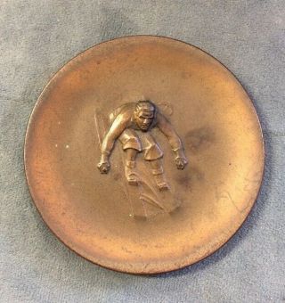 Vintage Huguenin Locle Bronze Skier Sports Medal Medallion 3.  5” Diameter
