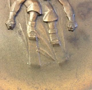 Vintage Huguenin Locle Bronze Skier Sports Medal Medallion 3.  5” Diameter 3