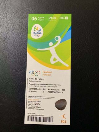 G09 - 2016 Rio Olympic Handball Ticket -