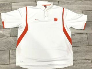 Clemson Tigers Nike Dri - Fit Polo Shirt White Orange Short Sleeve Men’s Xl