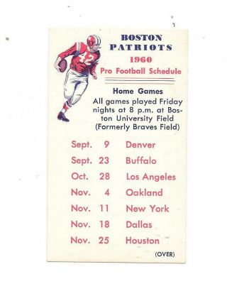 Boston Patriots - 1960 Inaugural First Year American Football League Schedule