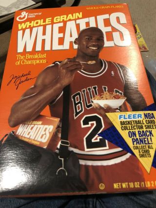 Michael Jordan Wheaties Cereal Box With 1991 Fleet Basketball Cards On The Back