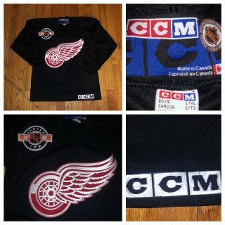 Ccm Detroit Red Wings Center Ice Sewn Black Kids Blank Hockey Jersey Size L/xl