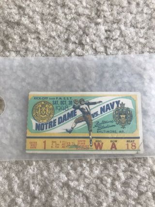 Vintage 1948 Notre Dame Vs Navy Football Ticket Stub Game Oct 30 1948