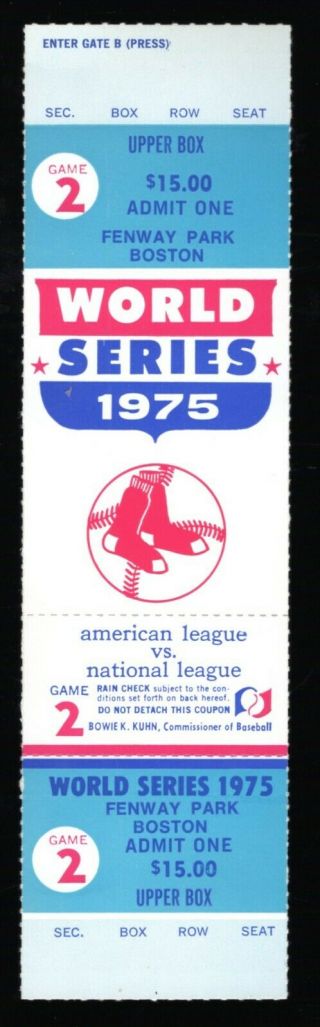 1975 World Series Game 2 Full Ticket Boston Red Sox Vs Cincinnati Reds