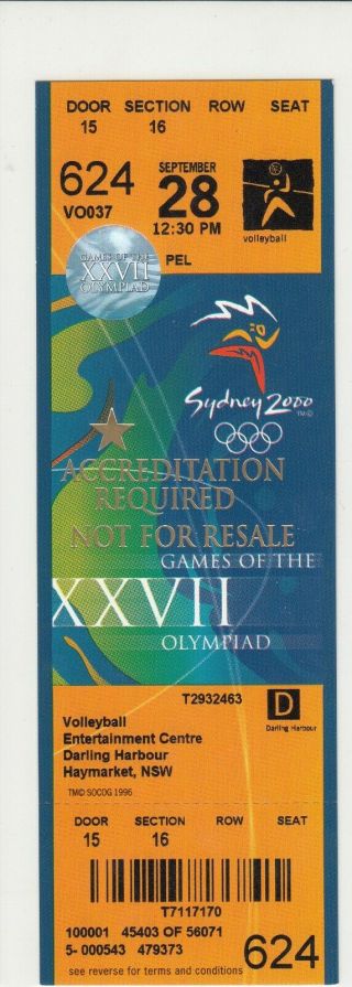 A0260 - 2000 Sydney Olympic Games Volleyball Ticket