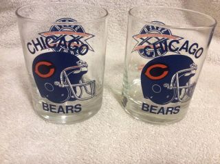 Pair Vintage 1986 Nfl Chicago Bears Bowl Xx Champs Bar Rocks Glasses Rr