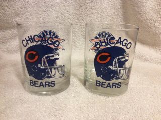 PAIR Vintage 1986 NFL Chicago Bears Bowl XX Champs Bar Rocks Glasses RR 2