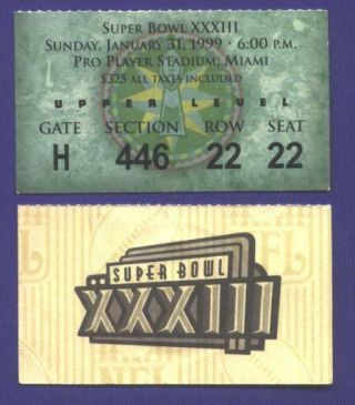 John Elway Last Game Bowl 33 Ticket Stub $325 Jan 31,  1999 Broncos Stanford