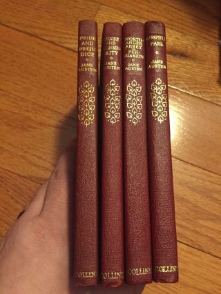 Set Of 4 Jane Austen Red Leather Books Pride And Prejudice Sense And Sensibi