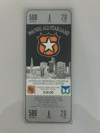 Rare Full Ticket 1986 Nhl All - Star Game Hartford Whalers