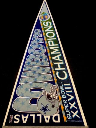 1993 Dallas Cowboys Bowl Champs Xxv11 12x30 Pennant - Signature Locker Ed.