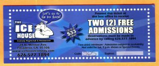 (2 Tix).  World Famous Pasadena " Ice House " Comedy Club Tickets - Laugh All Night