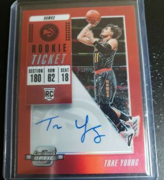 2018 - 19 Contenders Optic Trae Young Rc Rookie Ticket Variation Auto Red /149