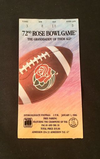 1986 Rose Bowl Ucla Bruins Vs Iowa Hawkeyes College Football Ticket 